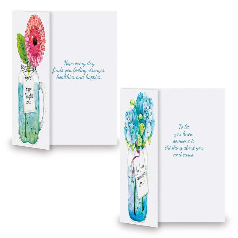 Current Mason Jar Get Well Greeting Cards - Set of 8 (4 Designs), Large 5" x 7", Sympathy Cards with Sentiments Inside, White Envelopes - Image 2